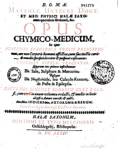 Opus chymico-medicum, continens tractatus septem, de sale, mercurio, nephrite, duplices de peste et epilepsia